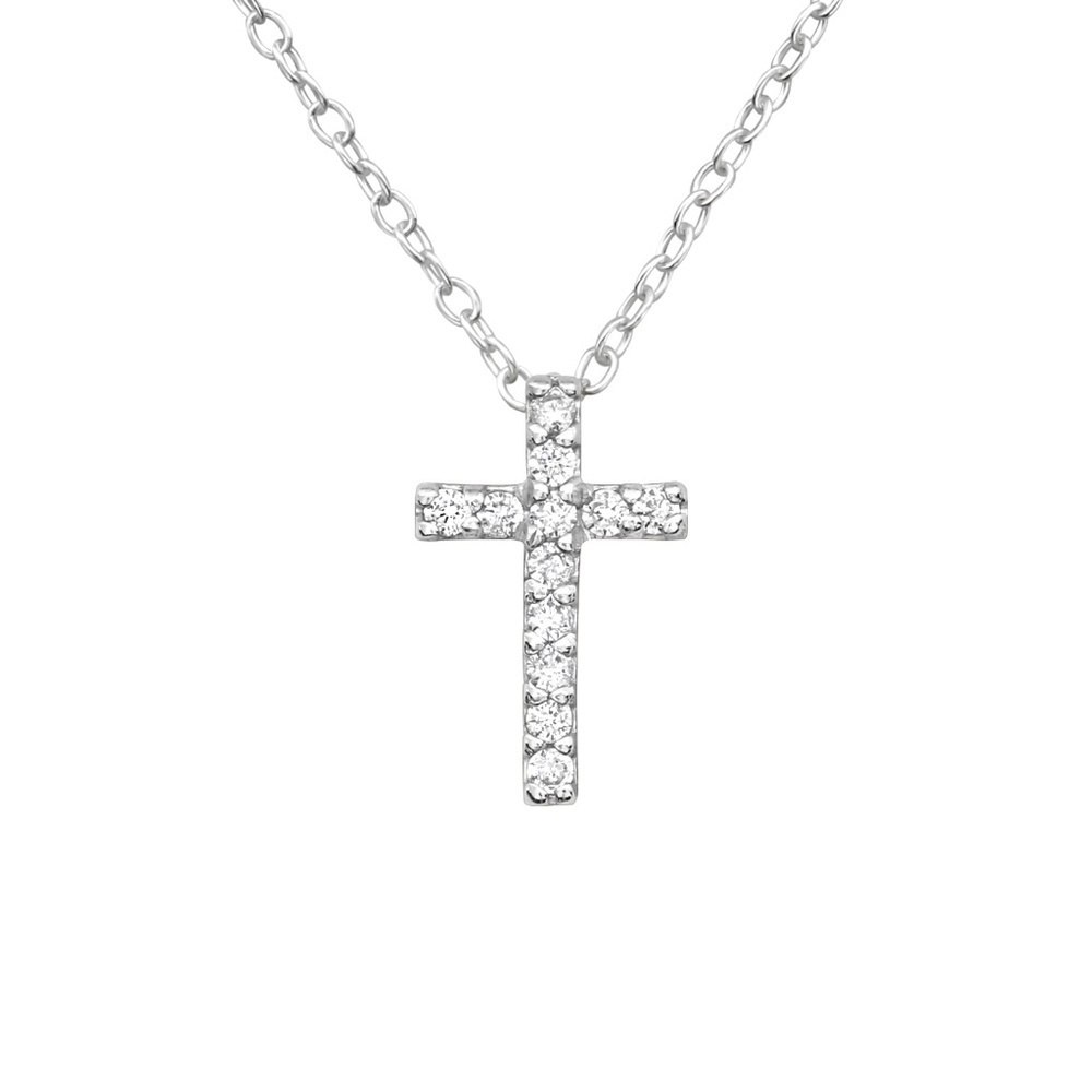 NWT Sterling Silver Cross Necklace with Sparkling Stones – Timeless Gift